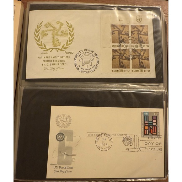 104 Mixed UNITED NATIONS First Day Covers Stamps 1973-1977 W/‎ Binder. Rare Lot